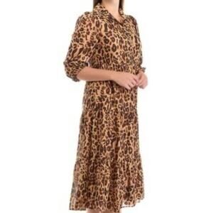 Crown & Ivy Women's 3/4 Sleeve Lurex Shine Metallic Leopard Shirtdress, M